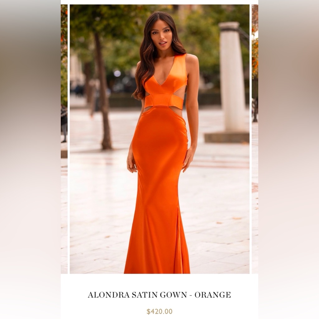 Stunning Orange Satin Gown , Brand New Worn Once To Brothers Wedding